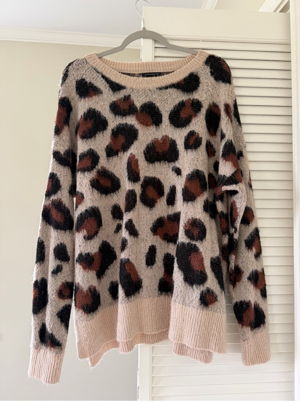 Fuzzy Leopard Print Crewneck Sweater